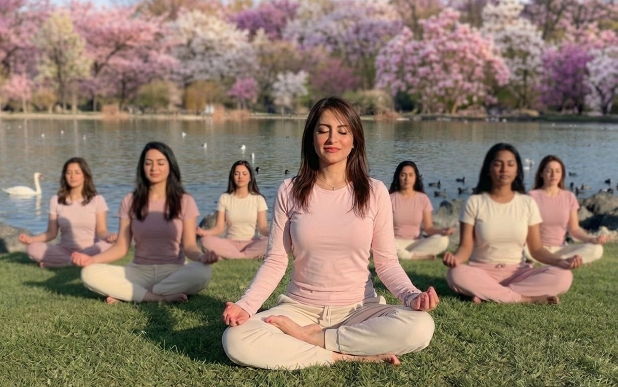 Group meditation in spring